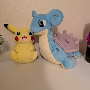 Pokemon Pikachu Yellow and Lapras Blue Plush Duo